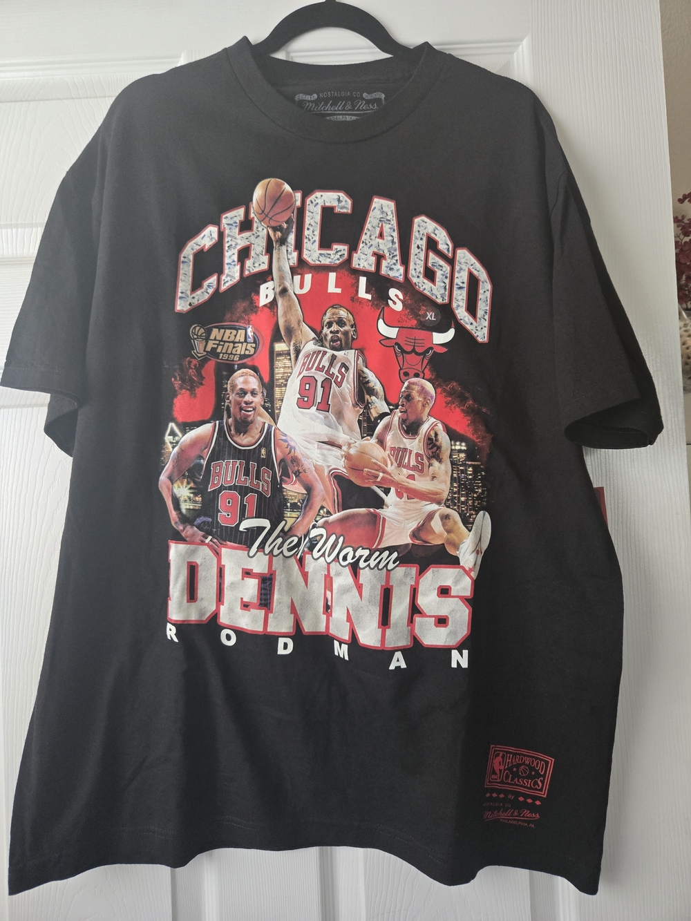 Mitchell & Ness Black Tee with Red and White Graphics